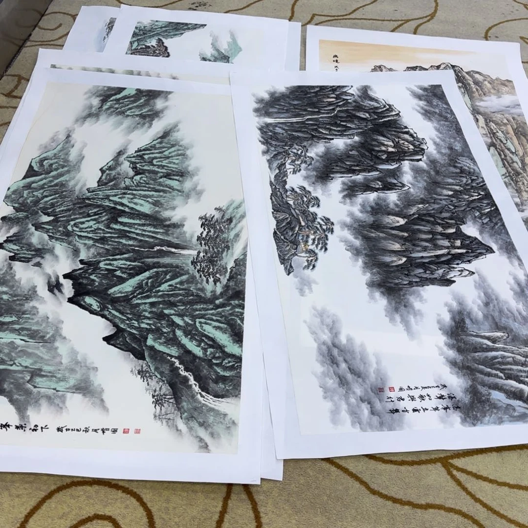 锥***指国画连增国两张四尺童