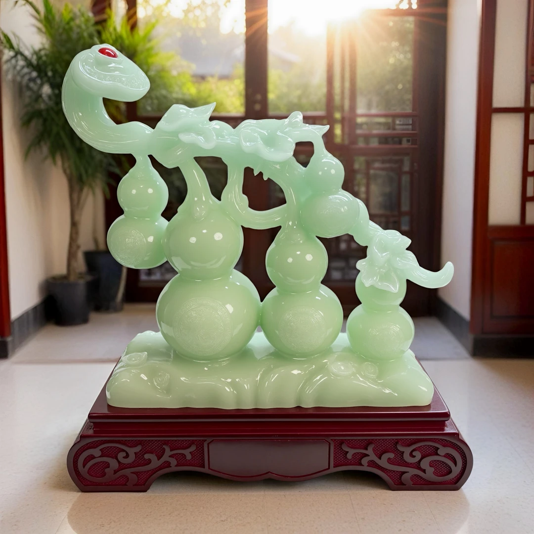 XL五福临门玉葫芦/高档客厅书房办公室玄关葫芦摆件【长25*高28cm】