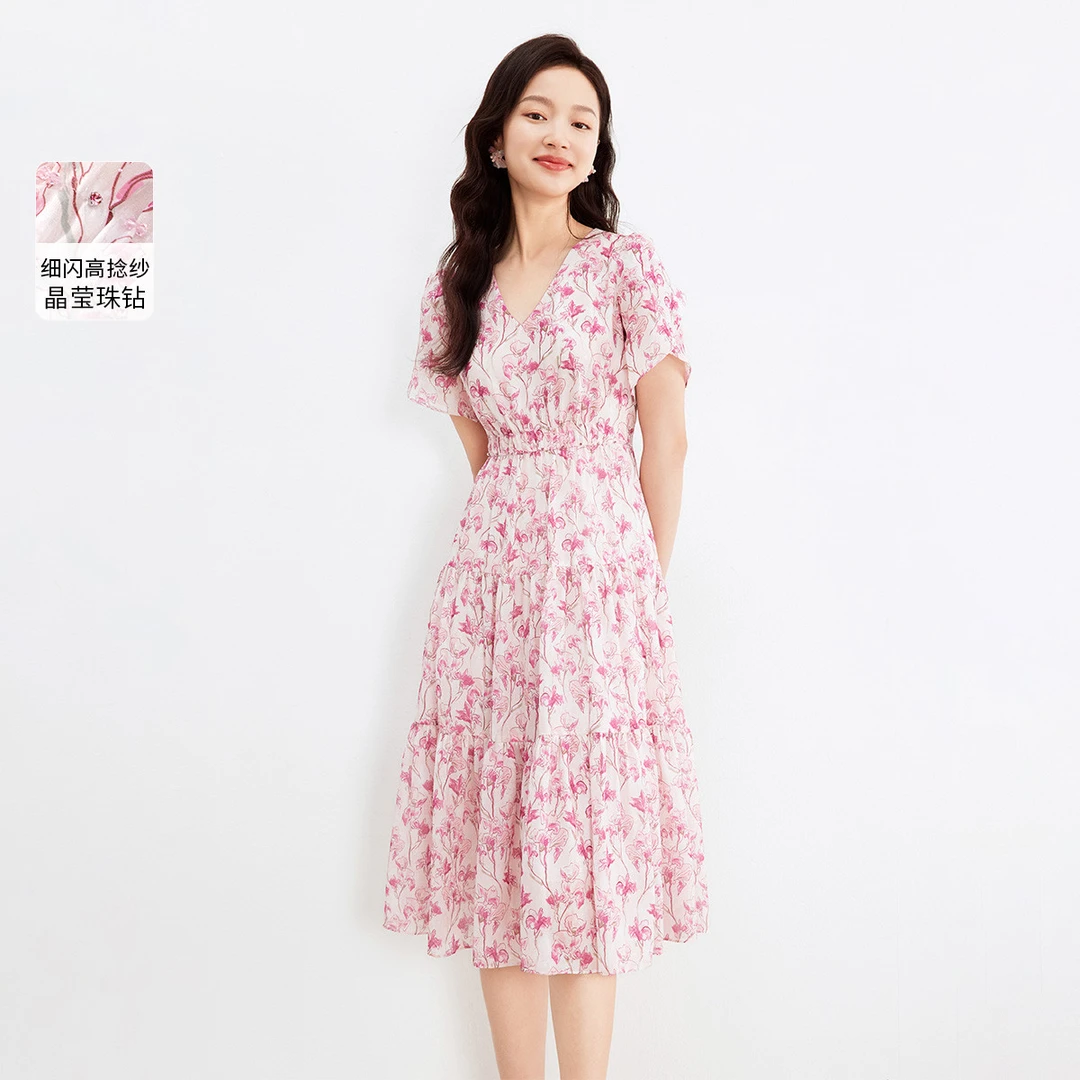 【羊羊专属】珂莱蒂尔温柔风淑女V领短袖连衣裙KF10611T2/