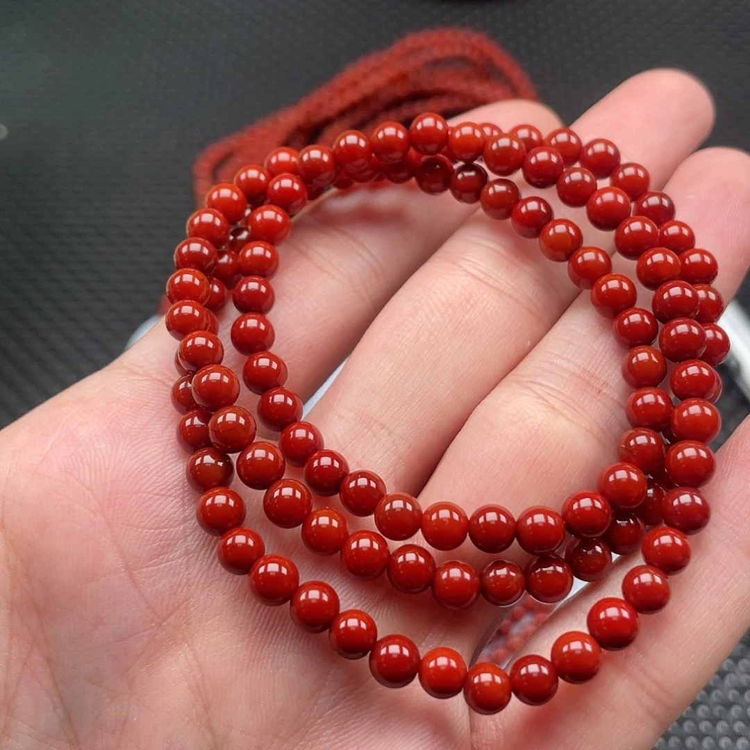 南红玛瑙5mm柿子红圆珠三圈未镶嵌