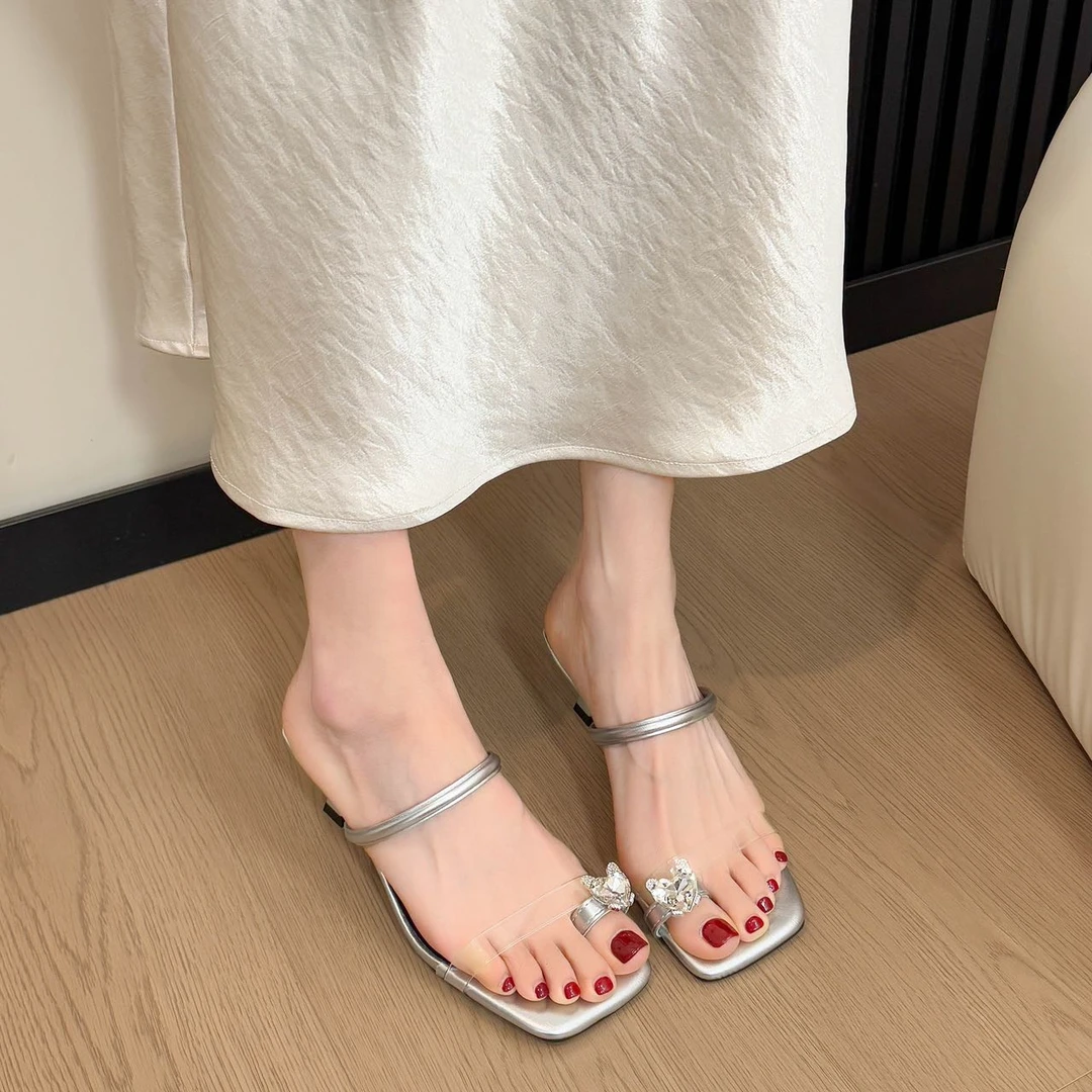 法式套趾高级感拖鞋女夏外穿细跟仙女风高跟蝴蝶透明凉拖8677