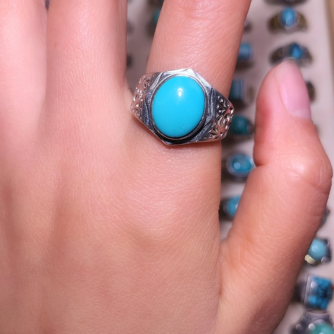 绿松石银S925镶嵌戒指