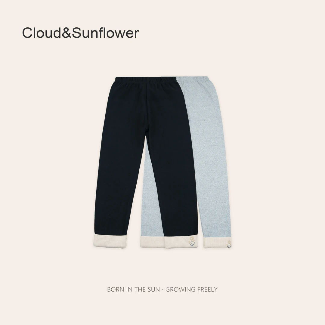 女童春季纯色裤脚刺绣小花休闲裤1113547