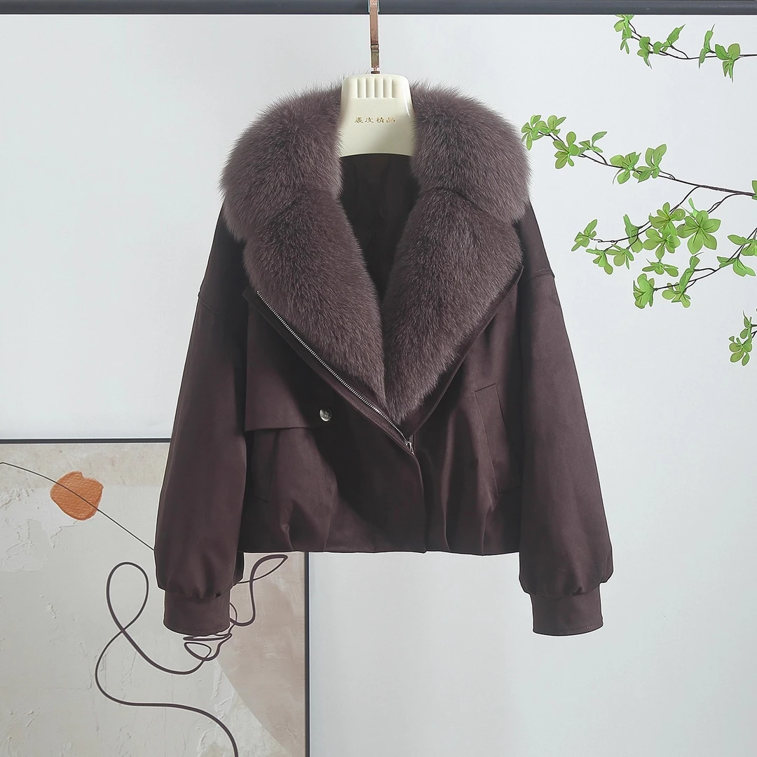 2025冬季洋气小众毛领短款棉服慵懒风新款时尚洋气百搭新款毛衣女