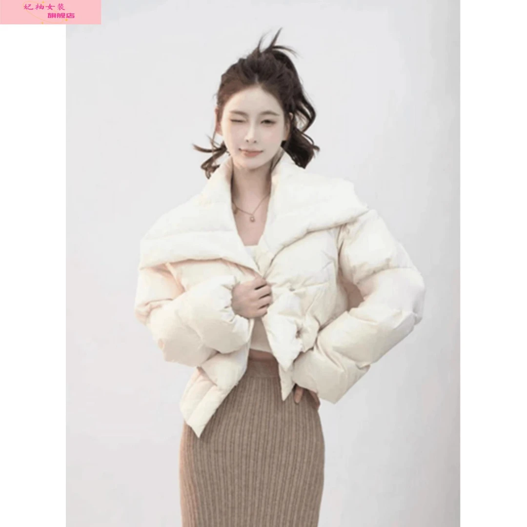 妃袖时尚大翻领短款女2025年秋冬季小个子加厚时尚保暖面包服外套