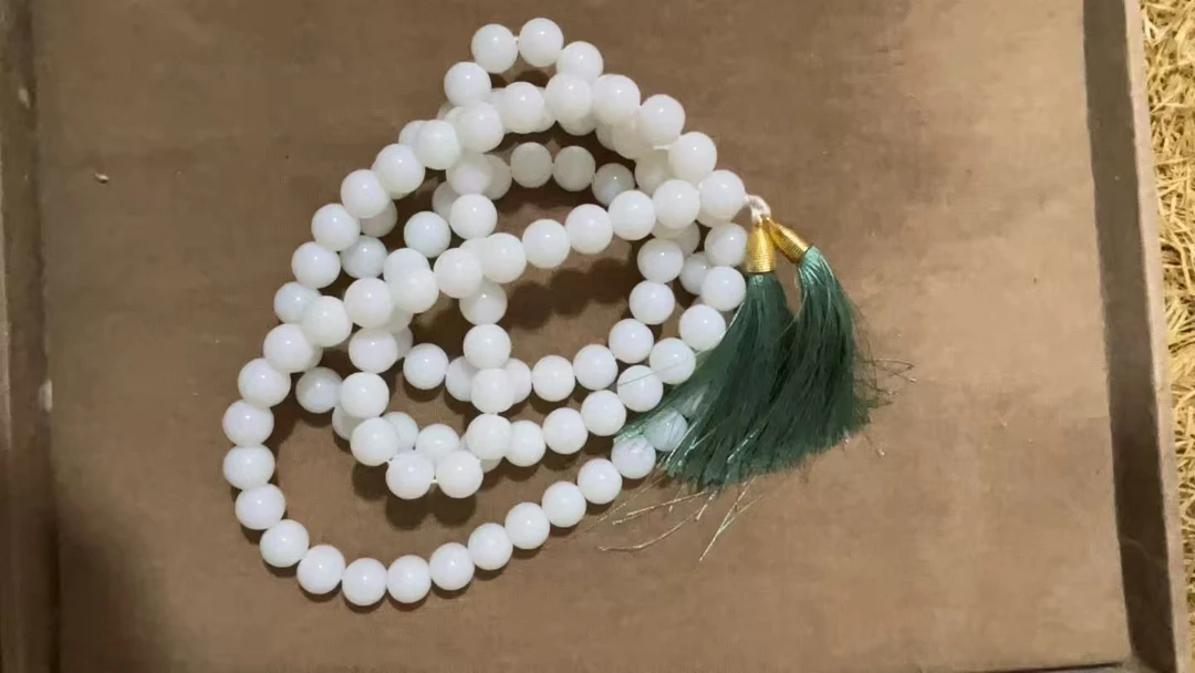 【闪购链接】白色和田玉108项链