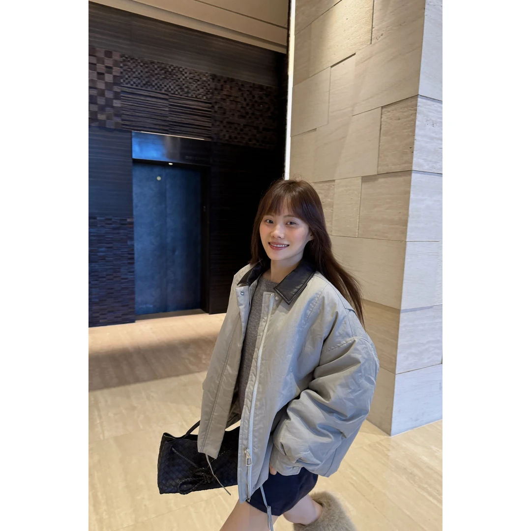 JINGDL【轮廓】 90%白鸭绒冬季韩系休闲时尚PU翻领羽绒服外套