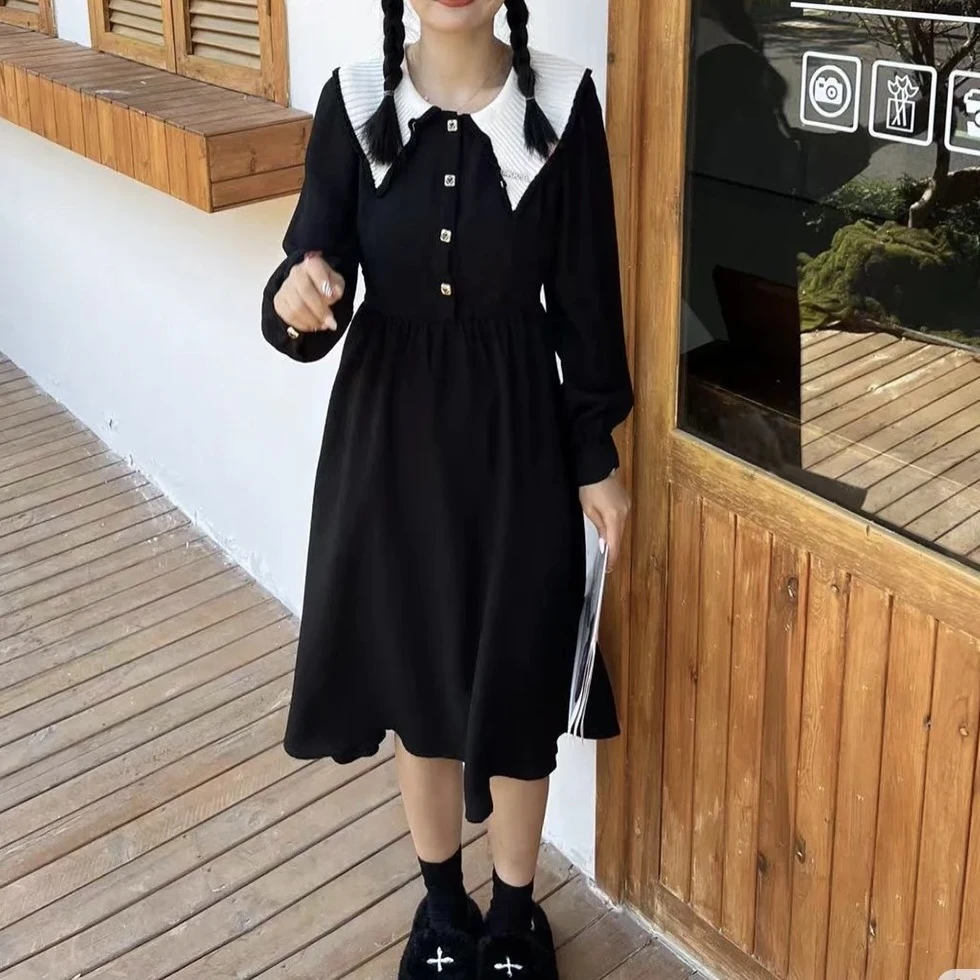 K550  长裙大码连衣裙145斤大码女装常规圆领长袖可爱风