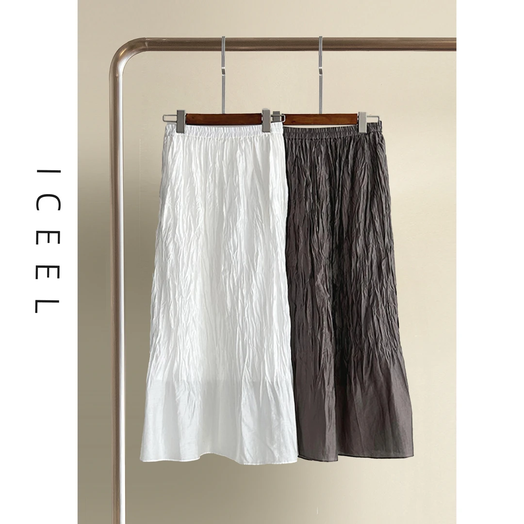 原创轻奢高级感半身裙女新款夏设计感小众百搭褶皱松紧腰显瘦裙子