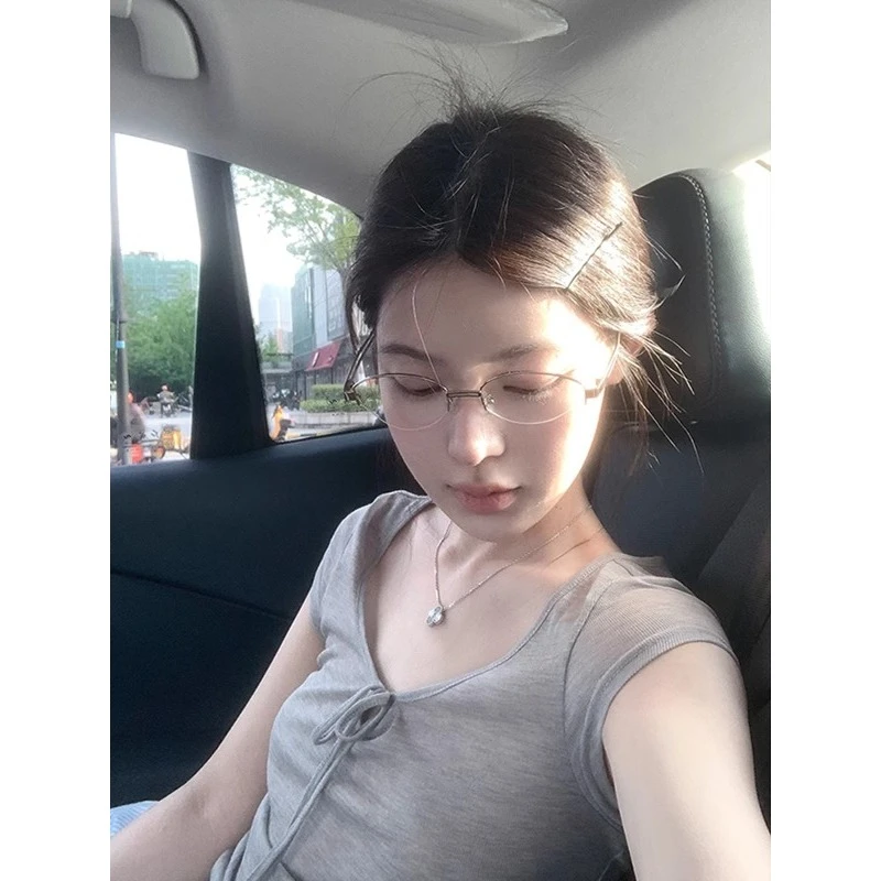 纯欲风系带领口薄款短袖t恤女夏季正肩收腰修身显瘦气质柔软上衣