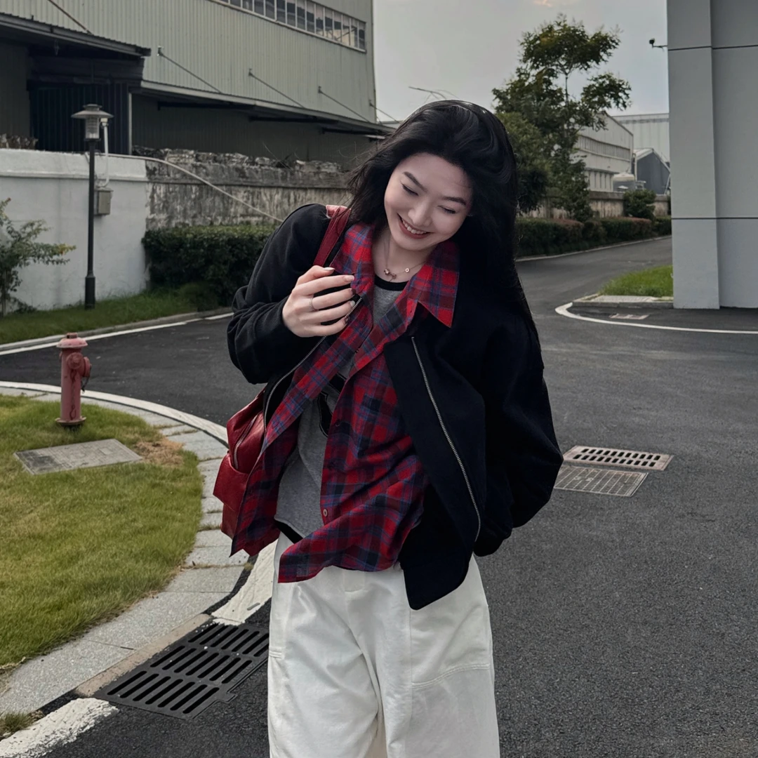 秋季休闲百搭时尚宽松显瘦拉链圆领开衫卫衣外套-J25112304