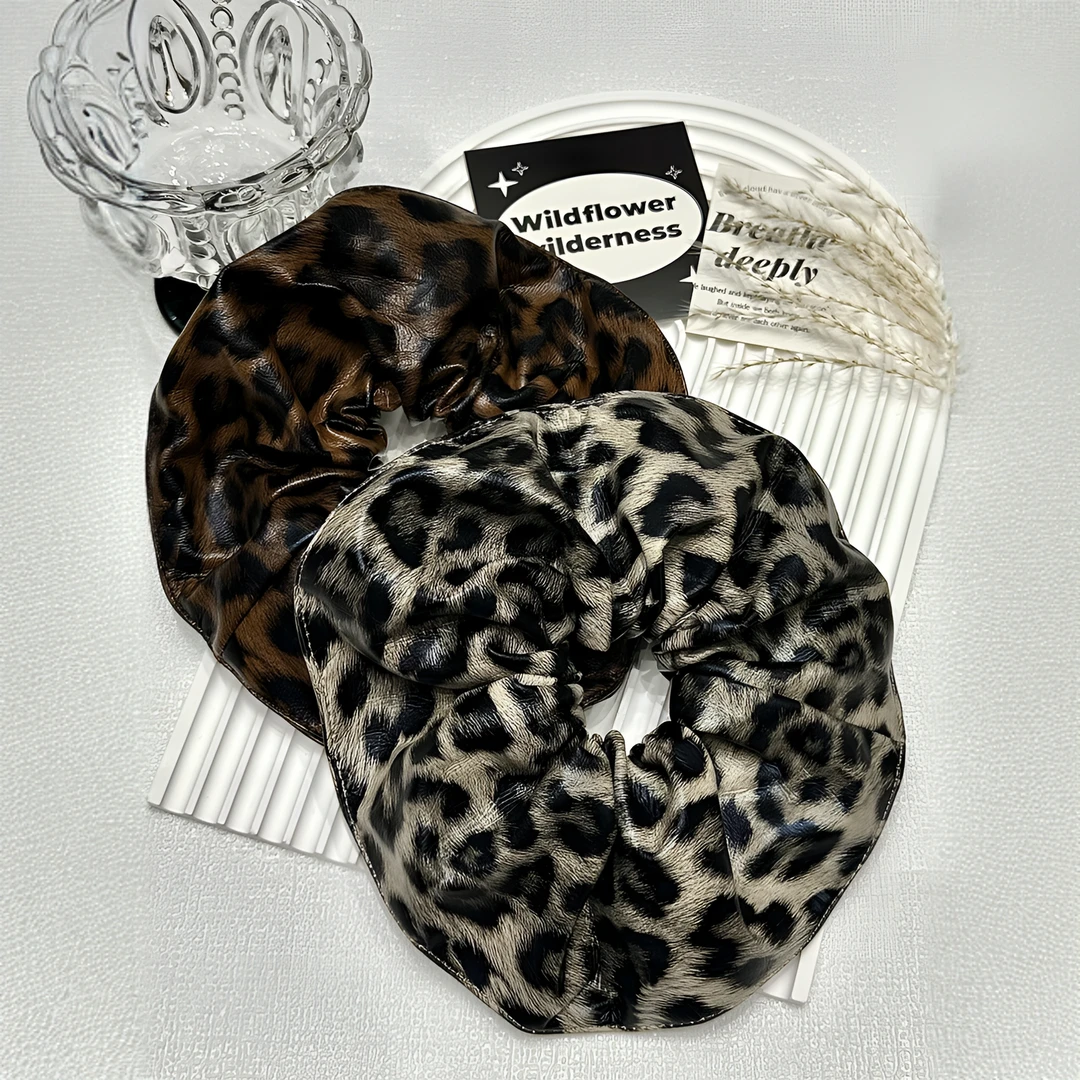 026新款韩版大号豹纹皮质大肠发圈丸子头发绳高品质大气贵气气质