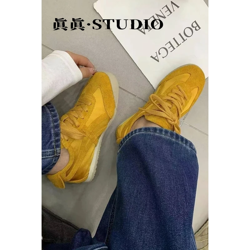 多巴胺韩版黄色德训鞋女款2025新款复古运动休闲阿甘鞋女款爆款鞋