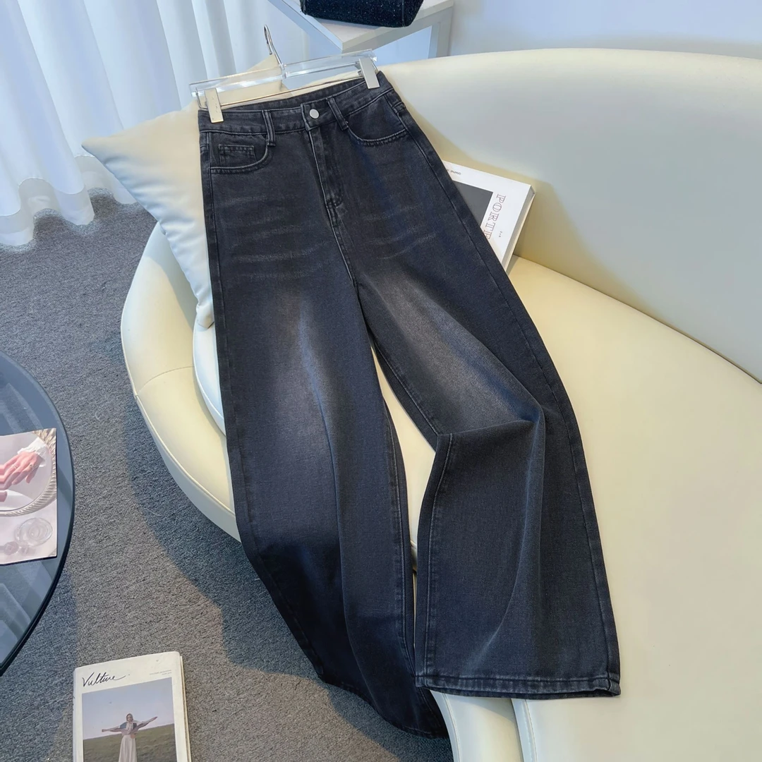 【腿型矫正器】阔腿牛仔裤2025新款高腰显瘦休闲宽松直筒牛仔裤