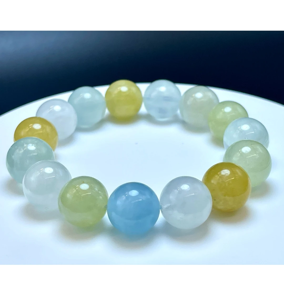 非金属布艺手链 黄金海蓝手串14mm+