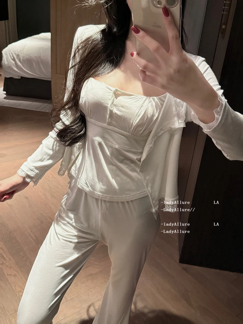 「LA」软欲午后*原创清纯烧慵懒莫代尔纯欲长袖睡衣家居服套装女