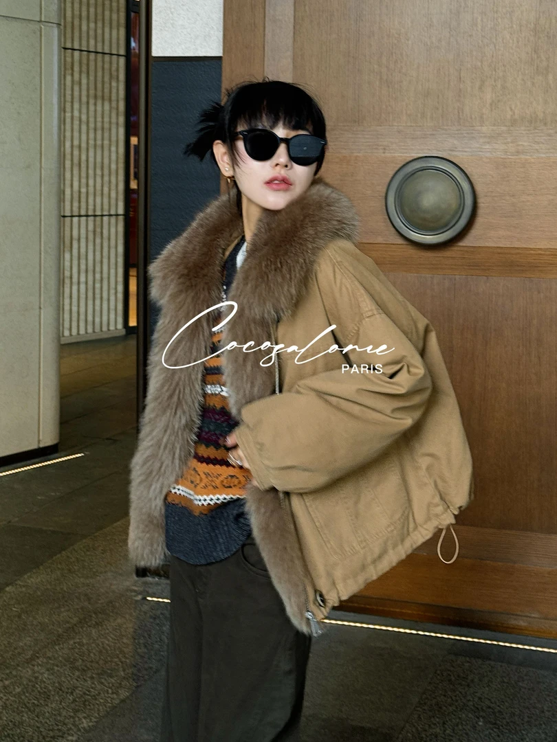 韩彬彬"加洲派克"狐狸毛领+鹅绒内胆高级不臃肿工装羽绒服3003-6