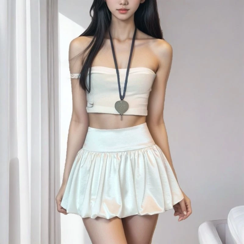 缎面辣妹半身裙夏季2025新款高腰显瘦a字蓬蓬裙甜美百搭花苞短裙