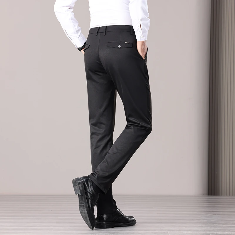 保罗西裤男款商务休闲裤春秋季弹力直筒裤中年男士职业长裤纯色厚