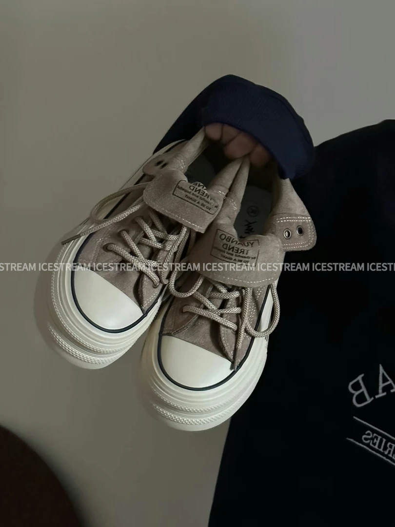 IceSTream 25ss 秋冬美拉德鹈鹕色麂皮设计师厚底帆布鞋休闲
