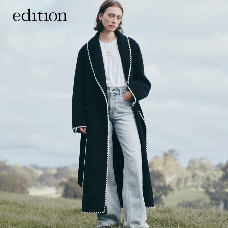 【陈大可】edition毛呢外套贝壳花边绵羊毛双面呢大衣#EBC3OVCT01