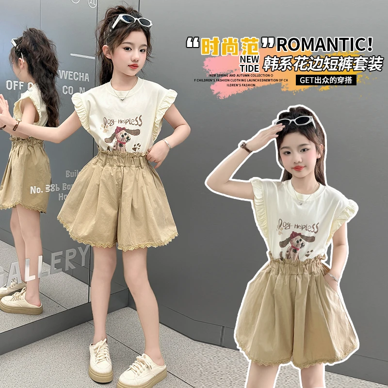 女童卡通动漫夏季休闲风套头套装2025新款运动小女孩薄款韩系