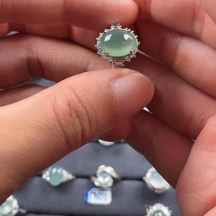 翡翠银S925镶嵌戒指缅甸A货翡翠