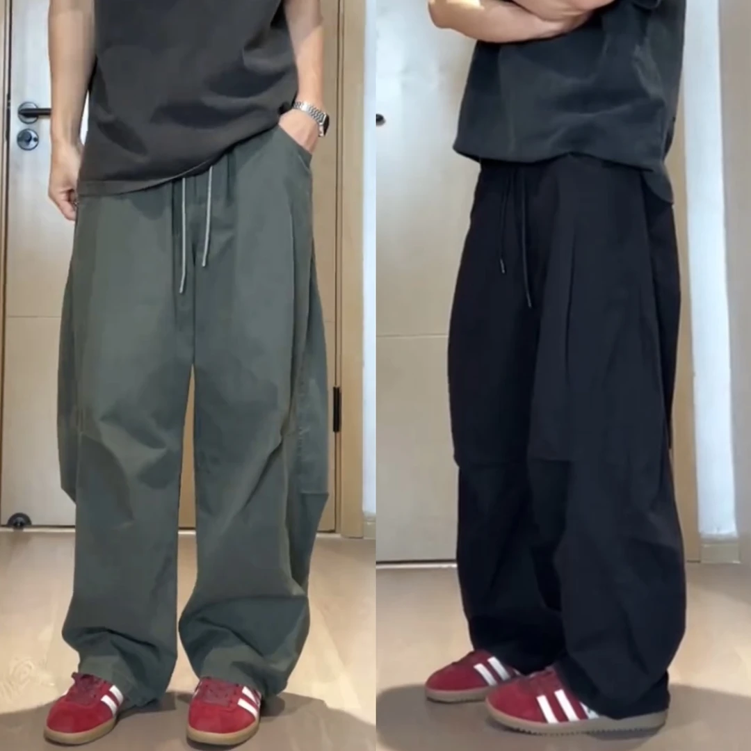 秋季新款美式高街捏褶阔腿直筒休闲裤男女同款时尚宽松百搭弯刀裤