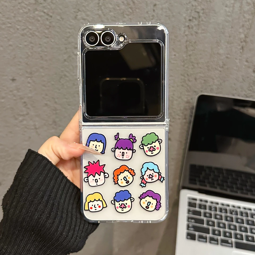 （三星ZFLIP5系列）直边折叠适用三星zflip6手机壳搞怪彩色头发小人