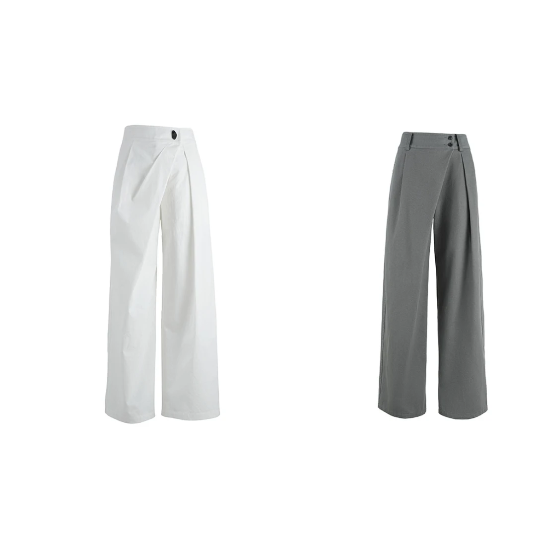 YOEYYOU  25早秋新品宽腰头大倒褶长裤纯色气质通勤百搭