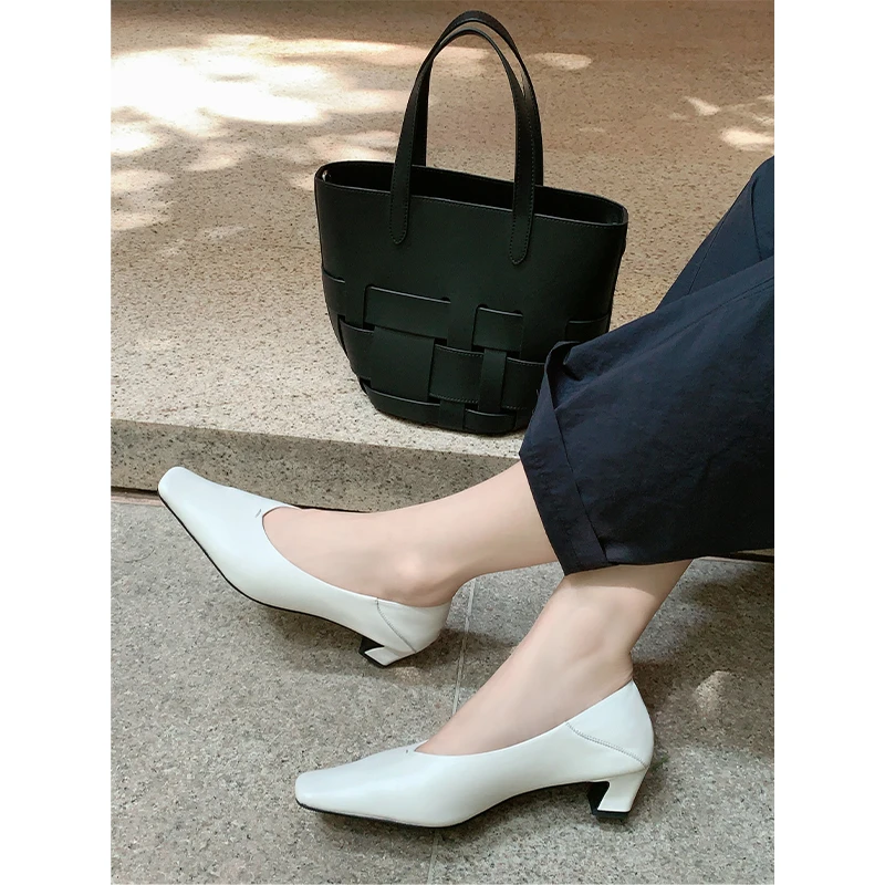 【现货】美洋MEIYANG白鹭女鞋二号【商场同款】羊皮牛皮方头粗跟单鞋R