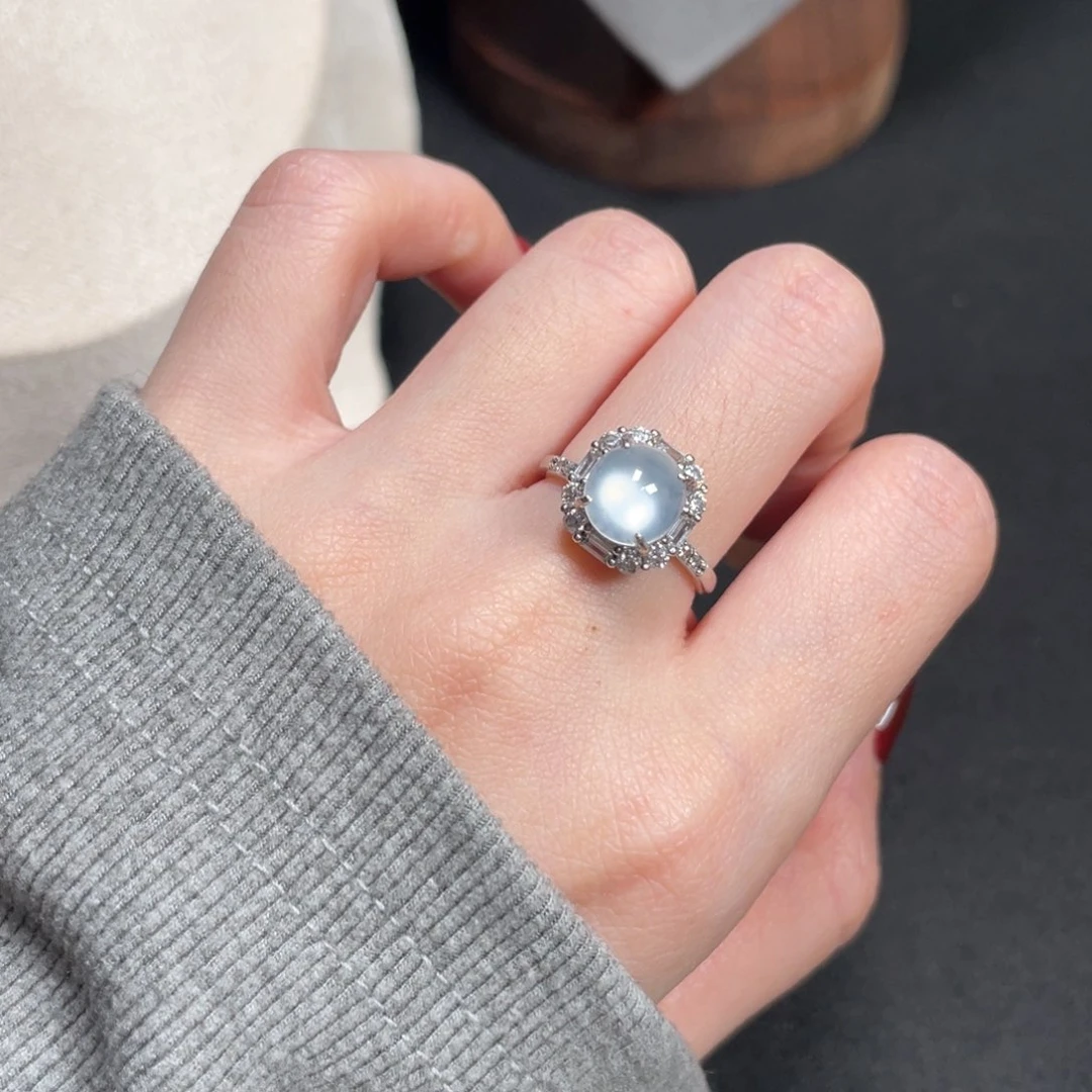 翡翠戒指银S925镶嵌胖***！8659