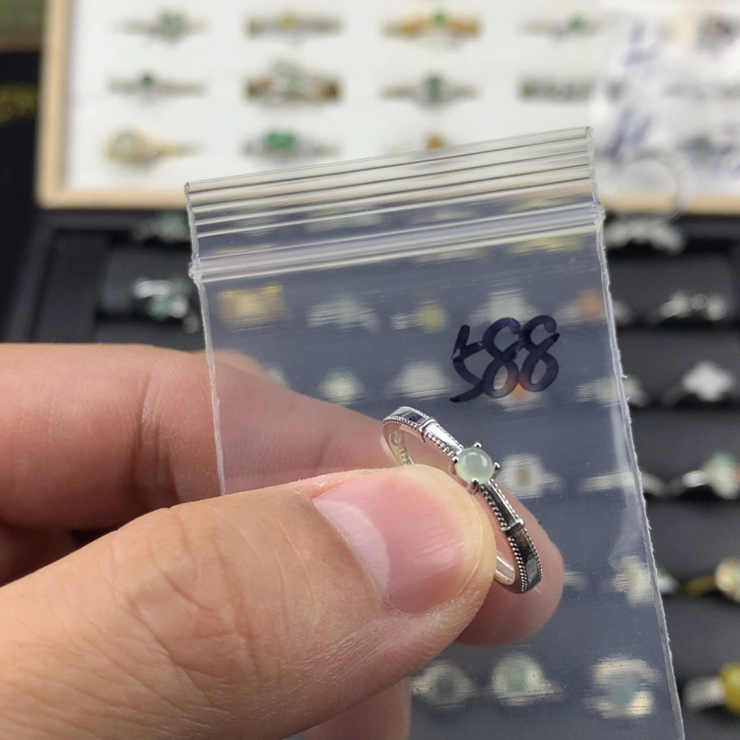 翡翠银S925镀金镶嵌戒指588