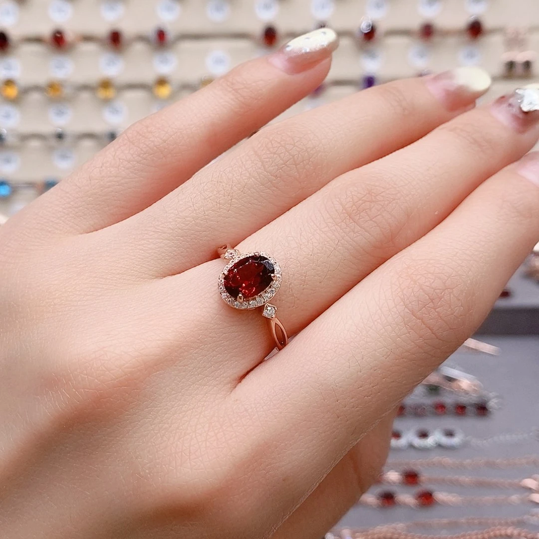 石榴石戒指银S925镶嵌戒指