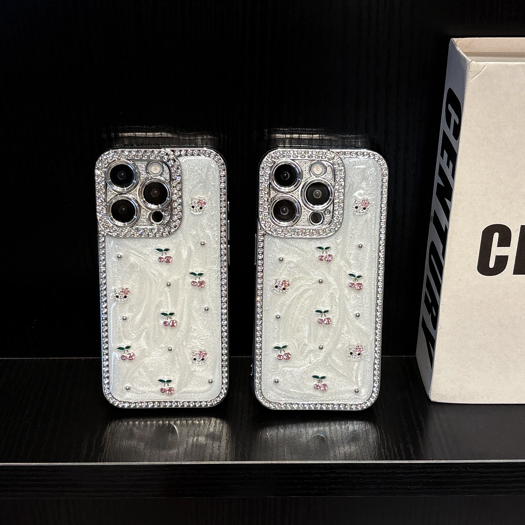 轻奢奶油滴胶满屏樱桃KT适用苹果16pro手机壳iPone15promax/14软