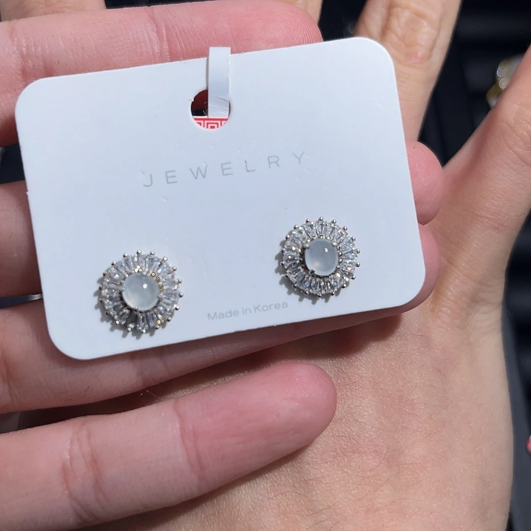 翡翠耳饰银S925镶嵌6788