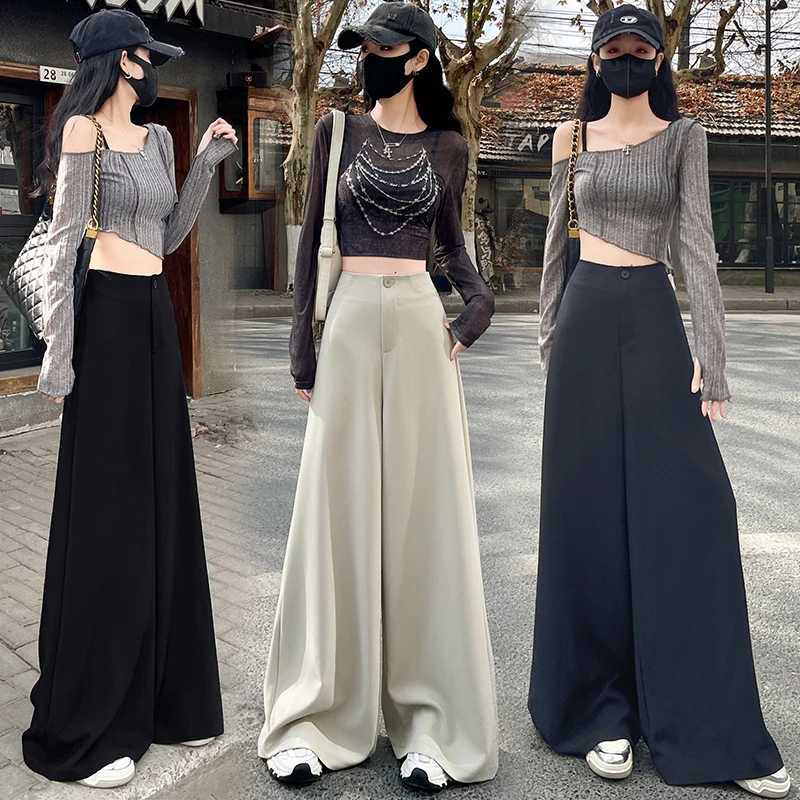La Chapelle/拉夏贝尔西装裤女春夏宽松显瘦垂感阔腿休闲拖地裙裤
