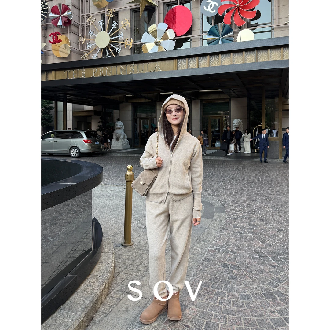 SOV "LP套”高端山羊绒羊毛 重工吊目提花 连帽开衫/针织长裤