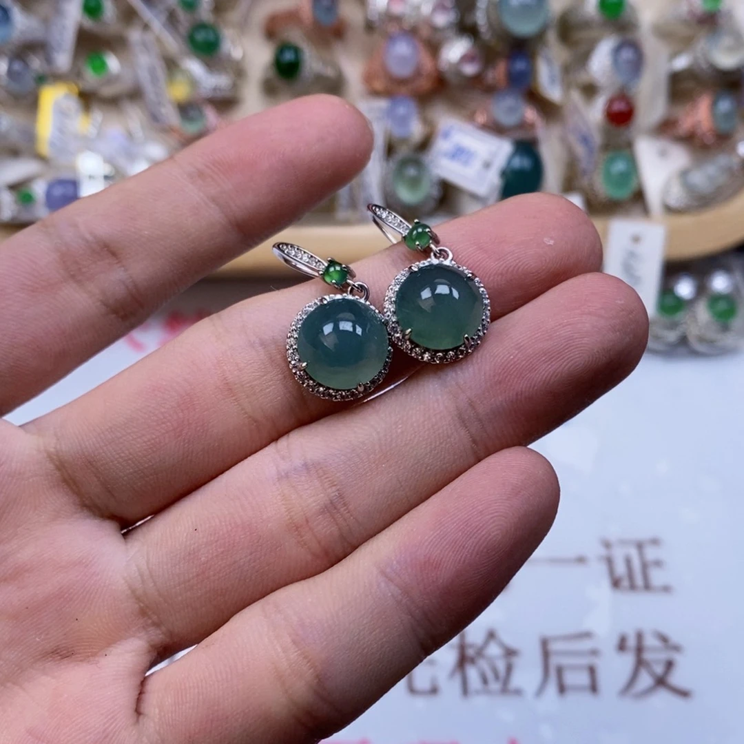 翡翠戒指银S925镶嵌天然缅甸翡翠a货