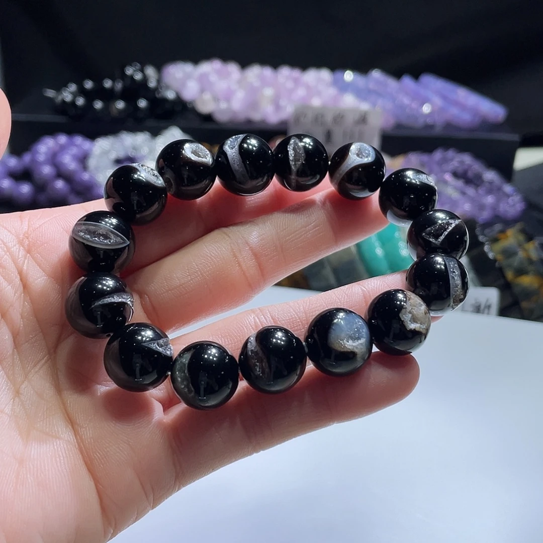 未镶嵌手链水晶开口笑黑玛瑙14m65元