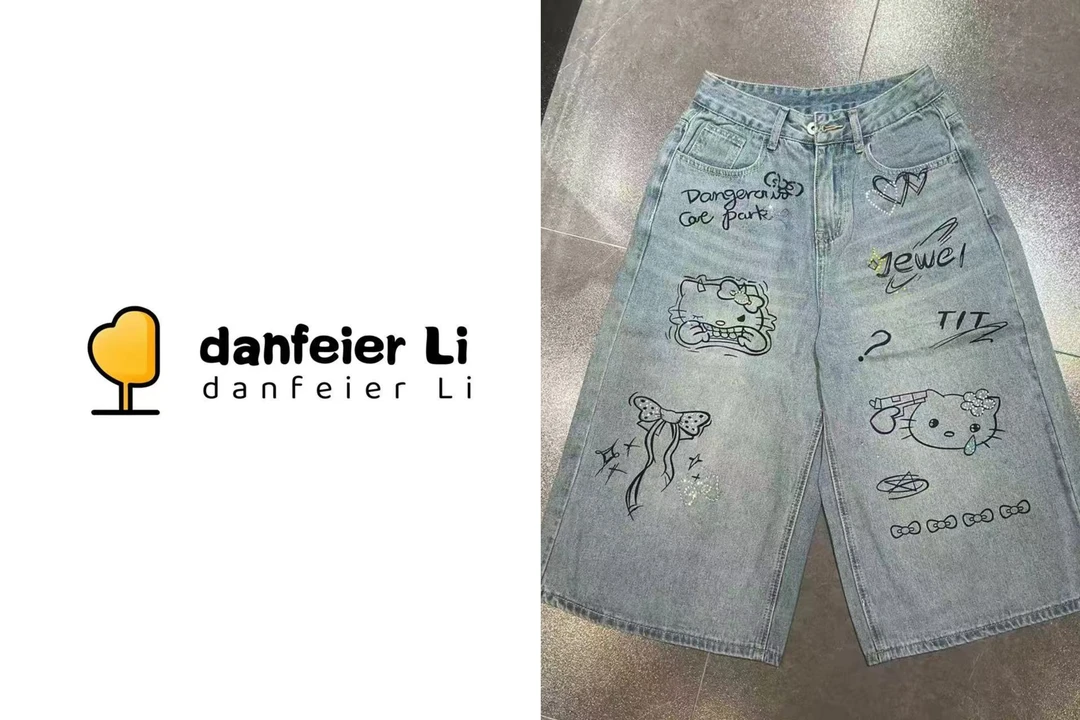 《丫丫推荐款》6072设计款爱心钻猫咪涂鸦短裤