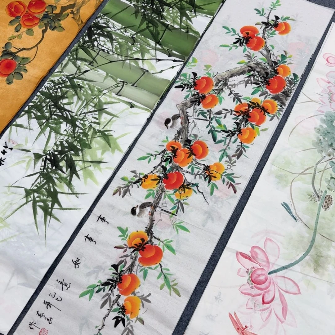 国画四尺对开35X140纯手绘作品