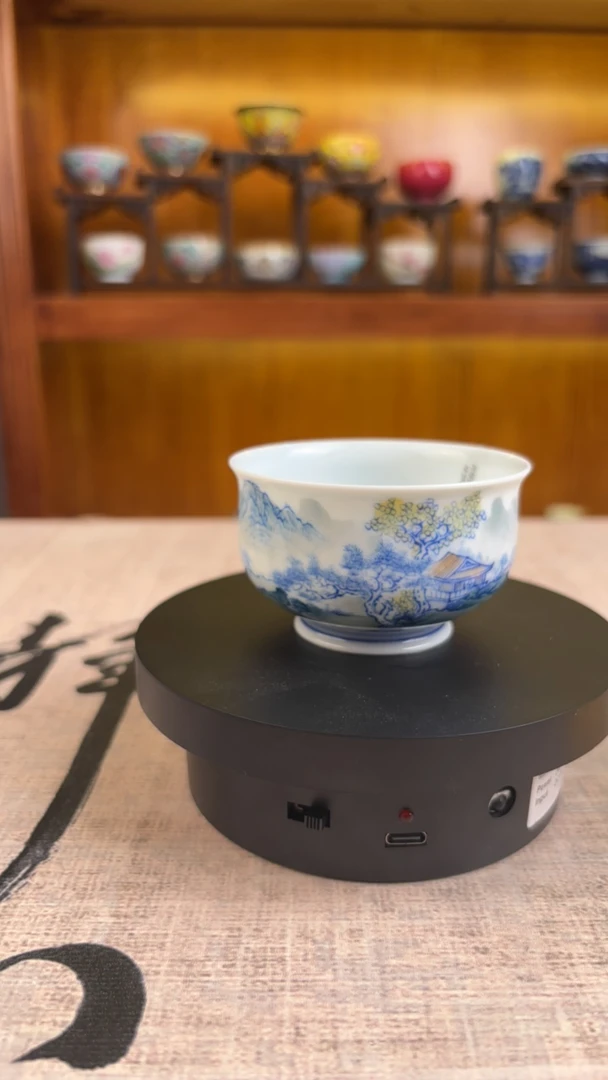 景德镇手工手绘青绿山水主人杯口径7.4高4.6满容80景德镇陶瓷直播
