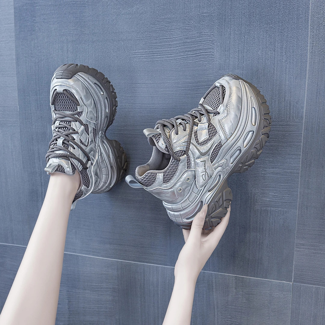 增高10-13cm老爹鞋春季新款透气时尚轮胎底拼色ins潮鞋厚底休闲鞋商品图