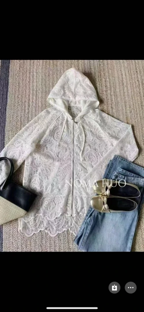 【蕾丝防晒帽衫】法式小众显瘦纯色连帽外套女欧洲夏季时尚休闲上衣