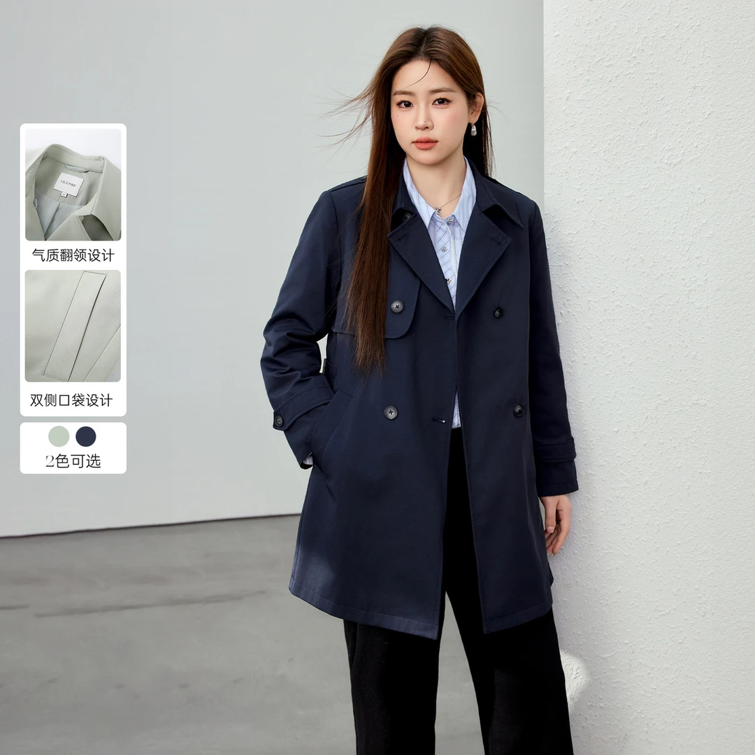 【气质随性百搭风衣】纤莉秀大码女装秋季松紧腰慵懒洋气风衣QK0199