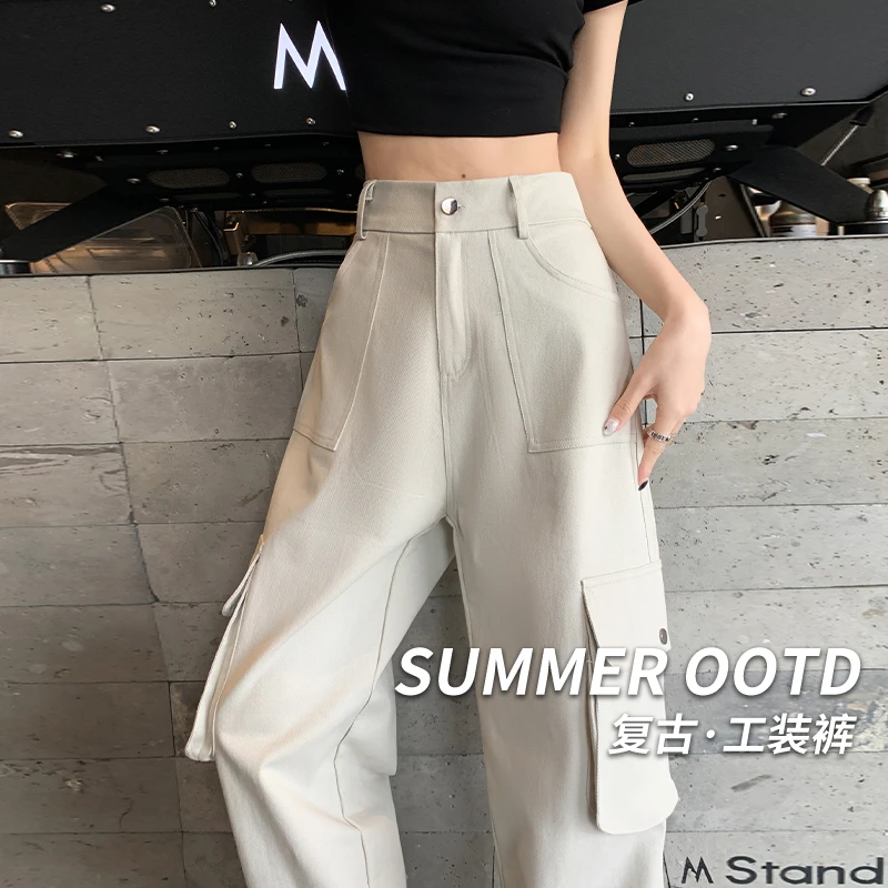 2025新款宽松大口袋休闲复古工装裤子百搭垂感美式直筒裤夏季薄款