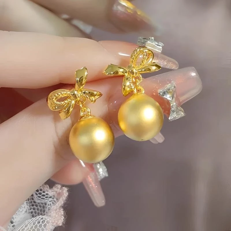 铜合金亚克力耳饰 蝴蝶结拉丝球耳钉女款在逃公主耳环时尚珠珠耳