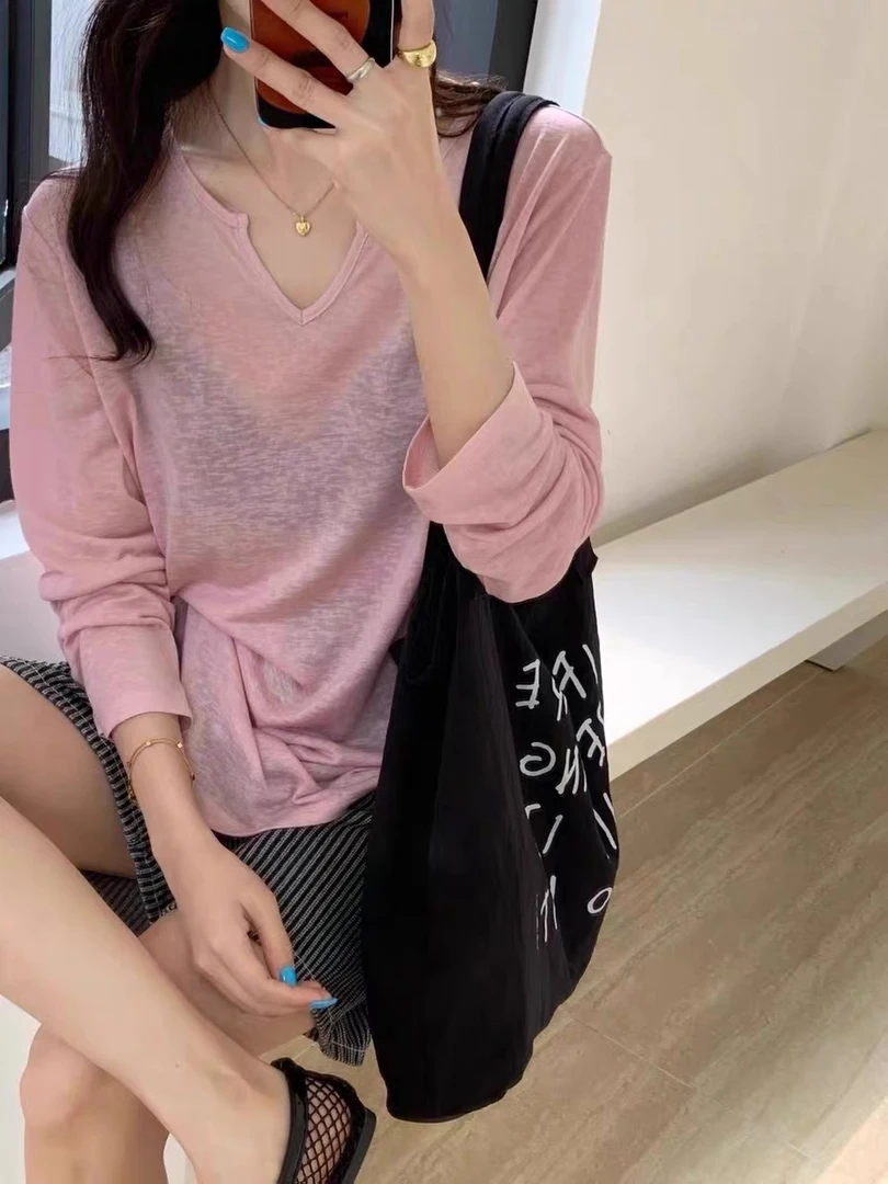 常规款慵懒风长袖静奢风防晒T恤女士Y3Klulu风休闲纯色