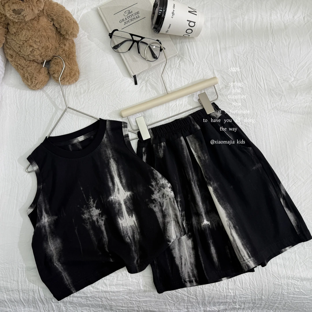 现货-儿童夏季新款薄款扎染套装D-6109欧若风穿搭套装男女两件套